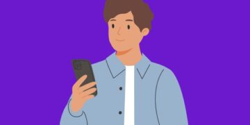 Desenho representativo de homem olhando para celular aprendendo como criar destaques no Instagram