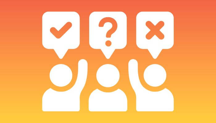 Ilustração de pessoas com ícones de aprovação, dúvida e reprovação sobre suas cabeças, representando a interação nos comentários do Instagram.