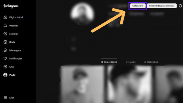 Perfil do Instagram com indicações para aba editar perfil