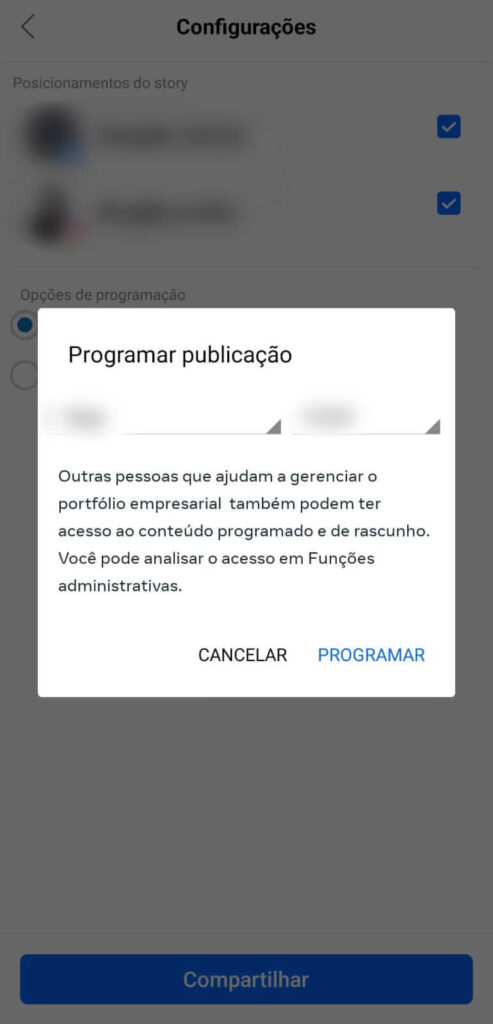 Definindo dia e horário antes de programar stories instagram