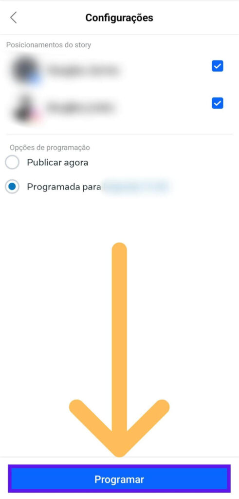 Botão final programando stories instagram