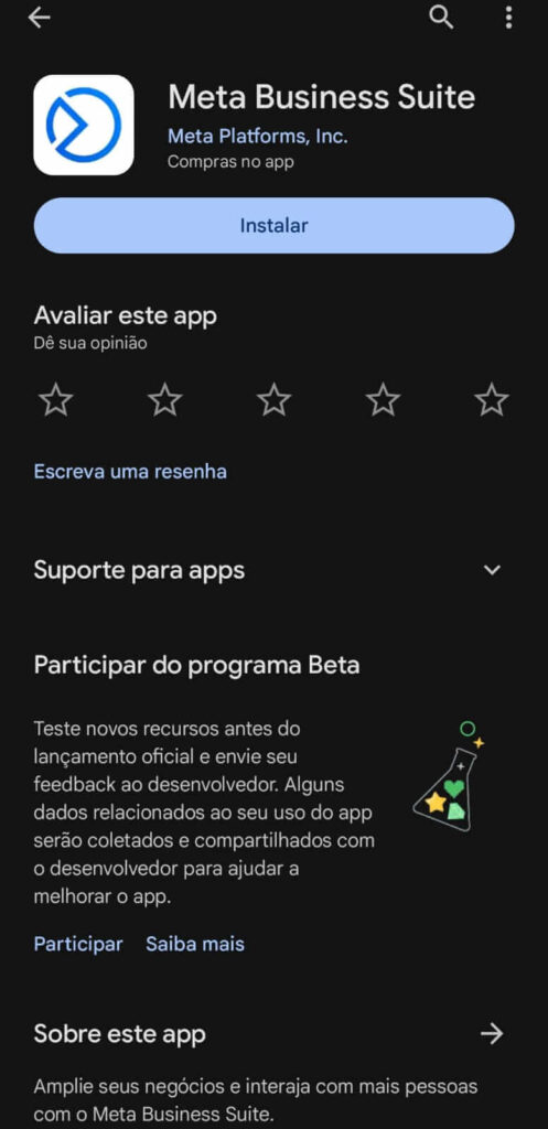 Print da tela play store google baixando meta business suite