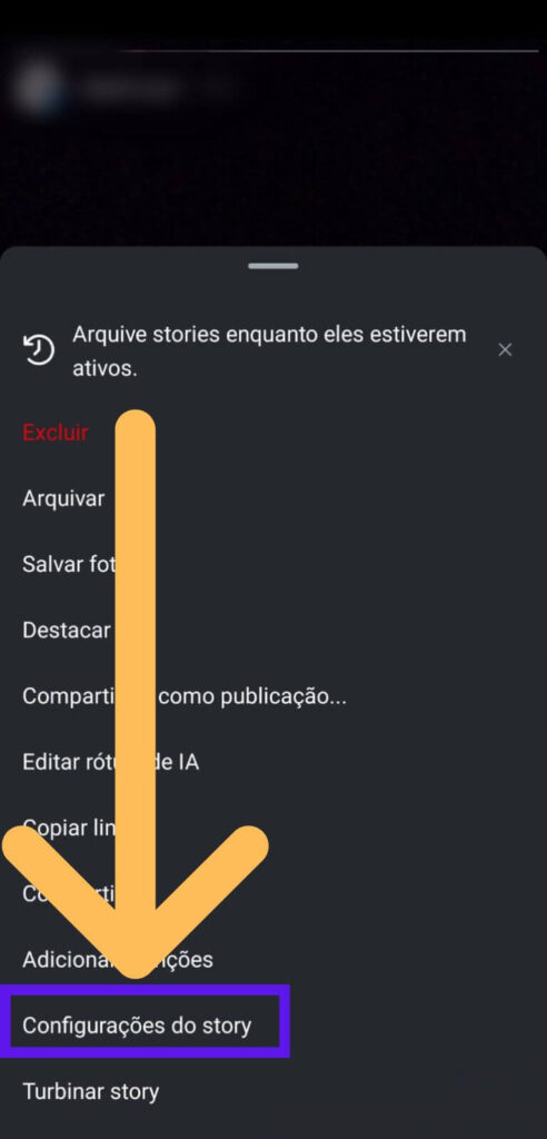 Configurações de story no Instagram.