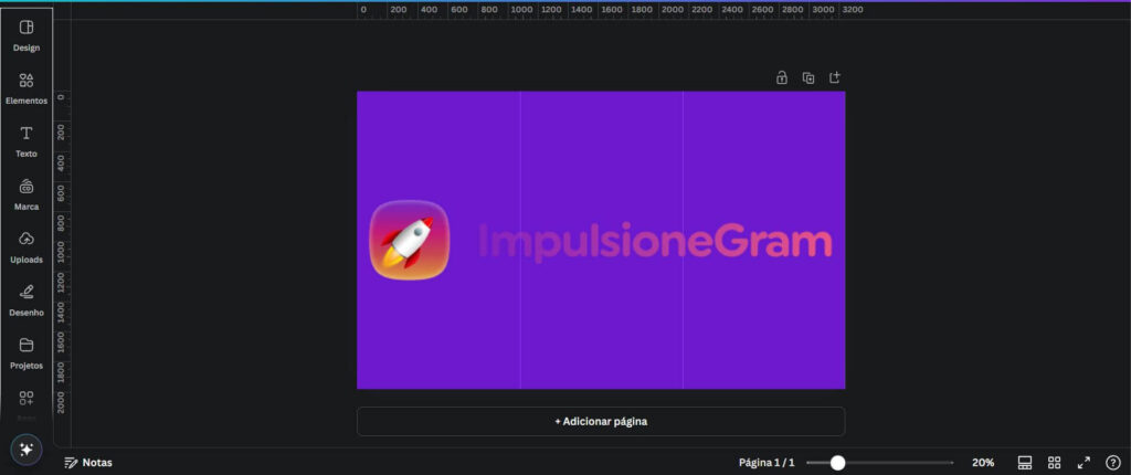 Tela do Canva com um design de logo para o ImpulsioneGram em edição.
Como por uma foto em cima da outra no instagram
