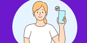 Ilustração de uma mulher segurando o celular, com ícone de modo silencioso ativado. Como Colocar o Modo Silencioso no Instagram